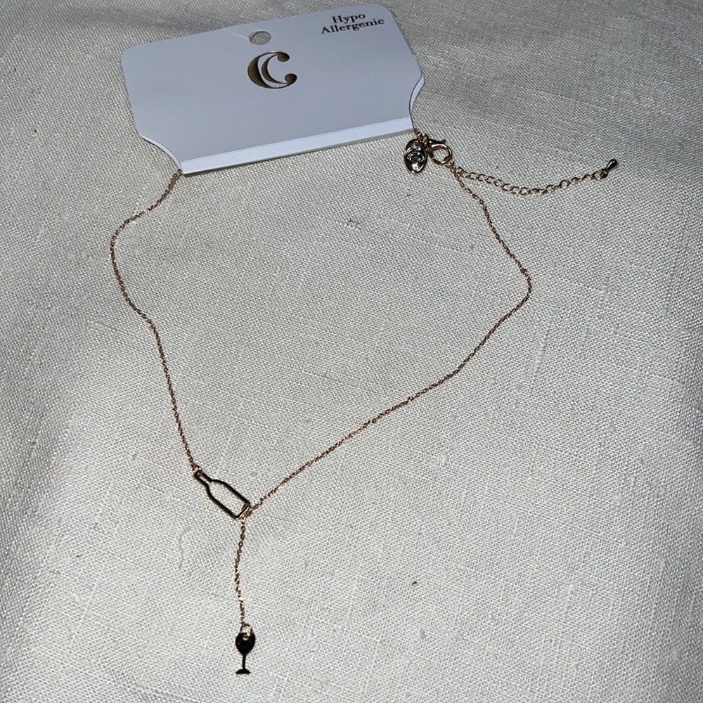 Charming Charlie Wine Bottle and Wind Glass Hypo Allergenic Necklace